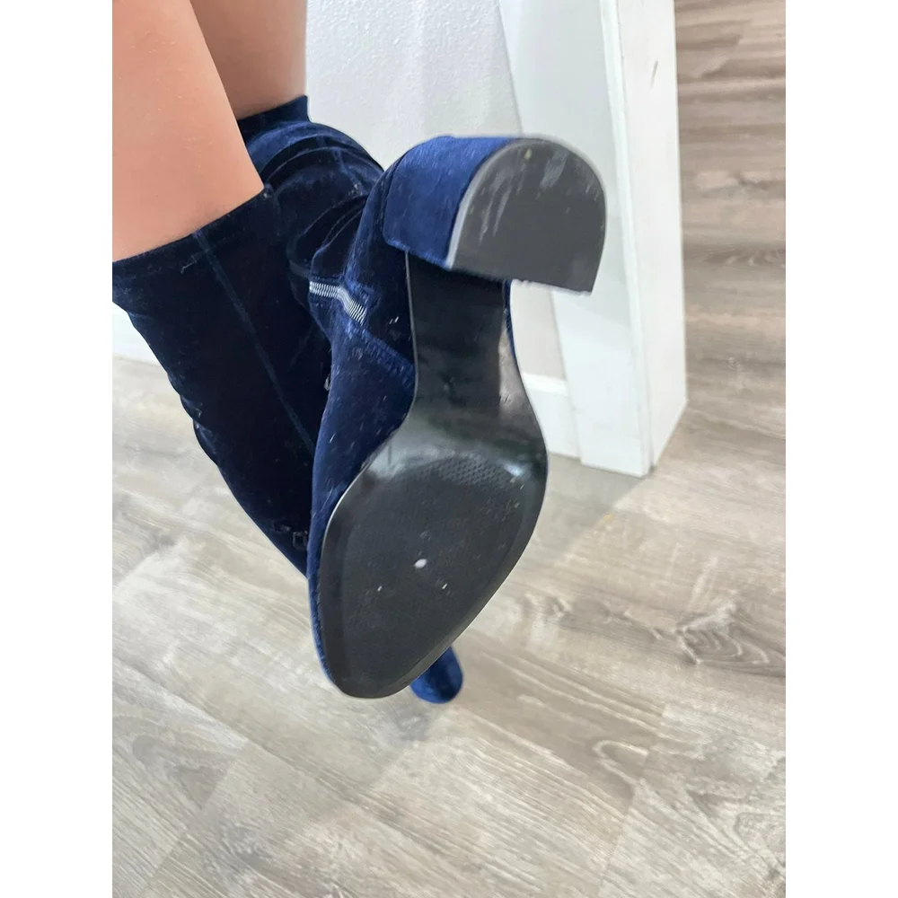 zara over the knee velvet navy blue boots 36